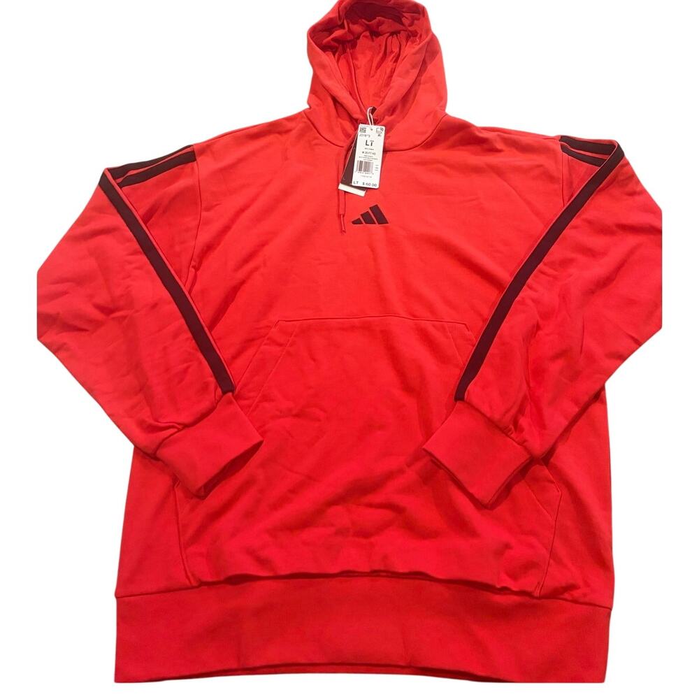 Adidas Essentials 3 Stripes French Terry Hoodie Mens L Tall Red Pullover‎ JD1873